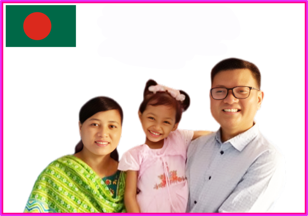 BCBT family portrait displayed with the flag of Bangladesh